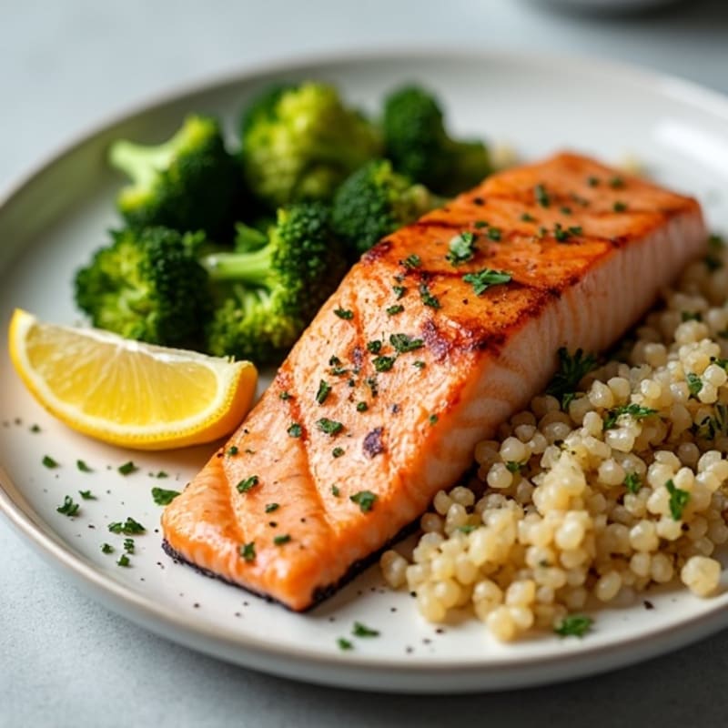Seared Salmon with Roasted Broccoli and Quinoa