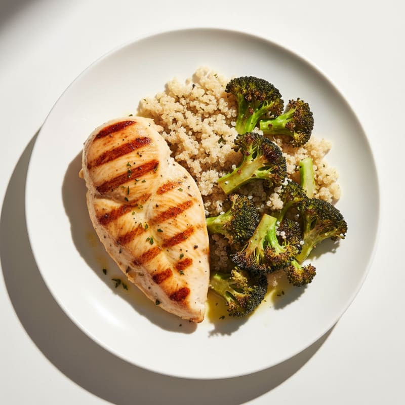 Grilled Chicken Breast with Roasted Broccoli and Quinoa