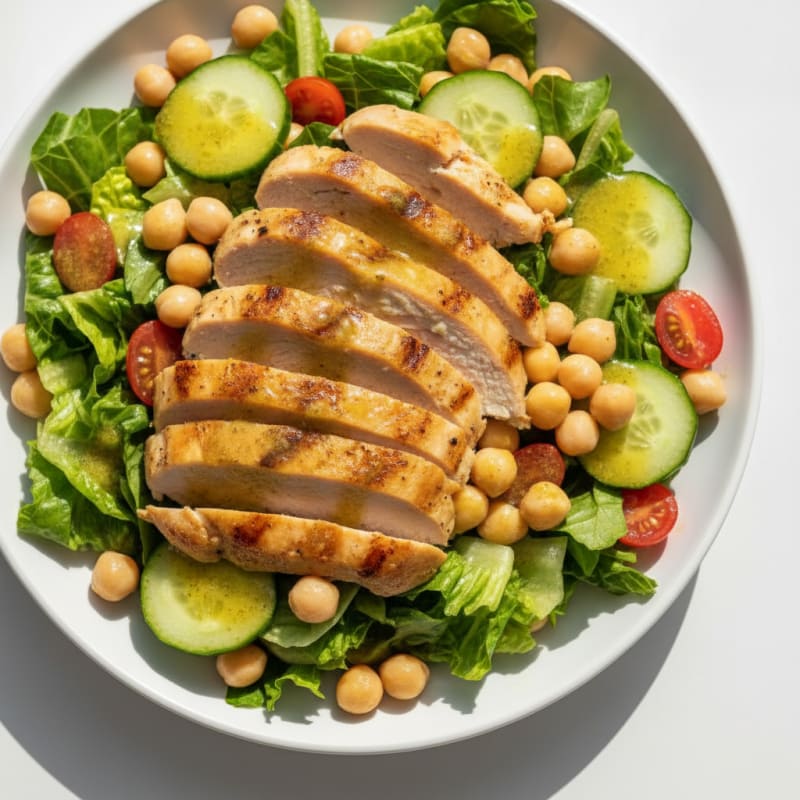 Grilled Turkey Breast Salad with Crisp Romaine and Chickpeas