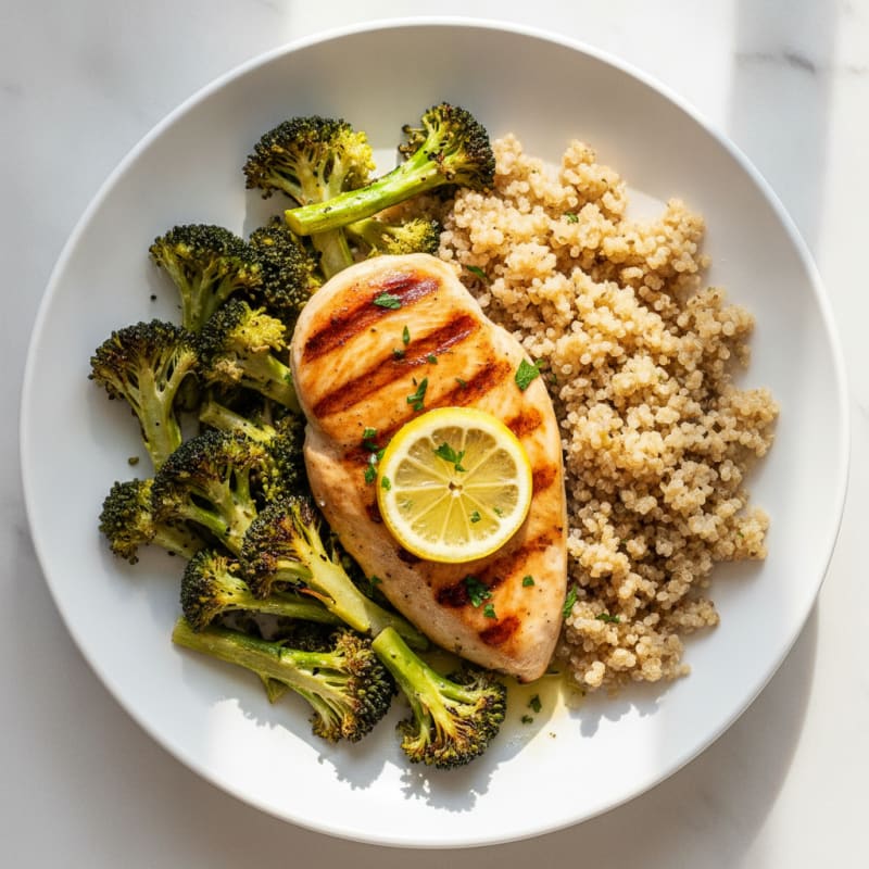 Grilled Chicken Breast with Roasted Broccoli and Quinoa