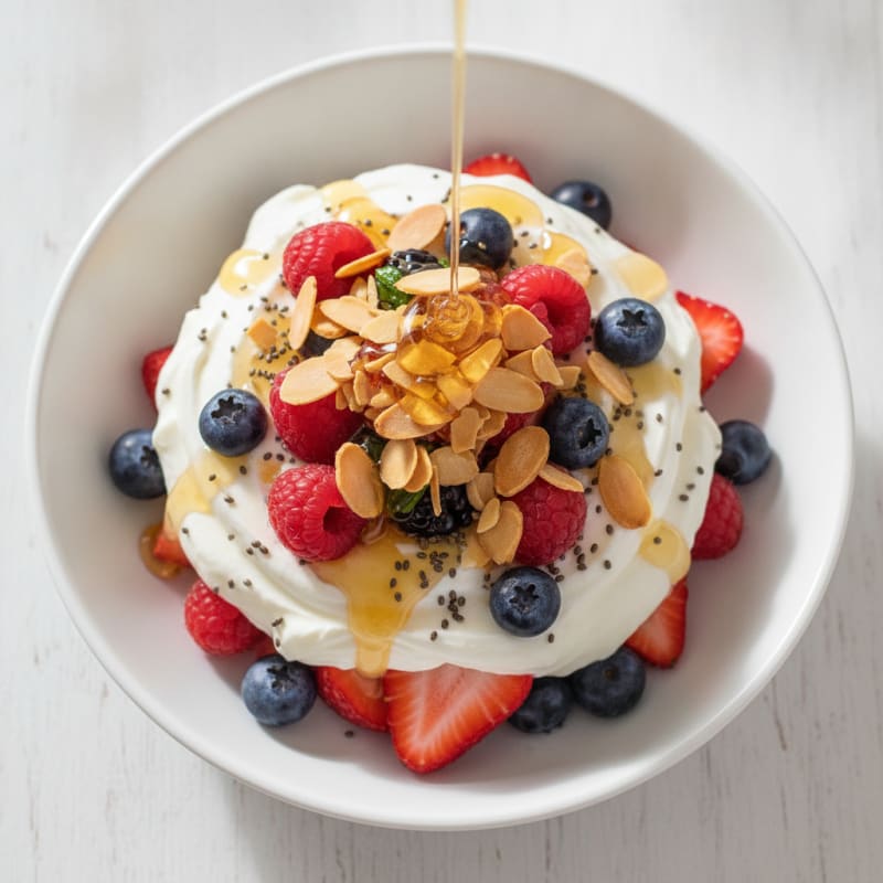 Creamy Greek Yogurt Parfait with Mixed Berries and Almonds