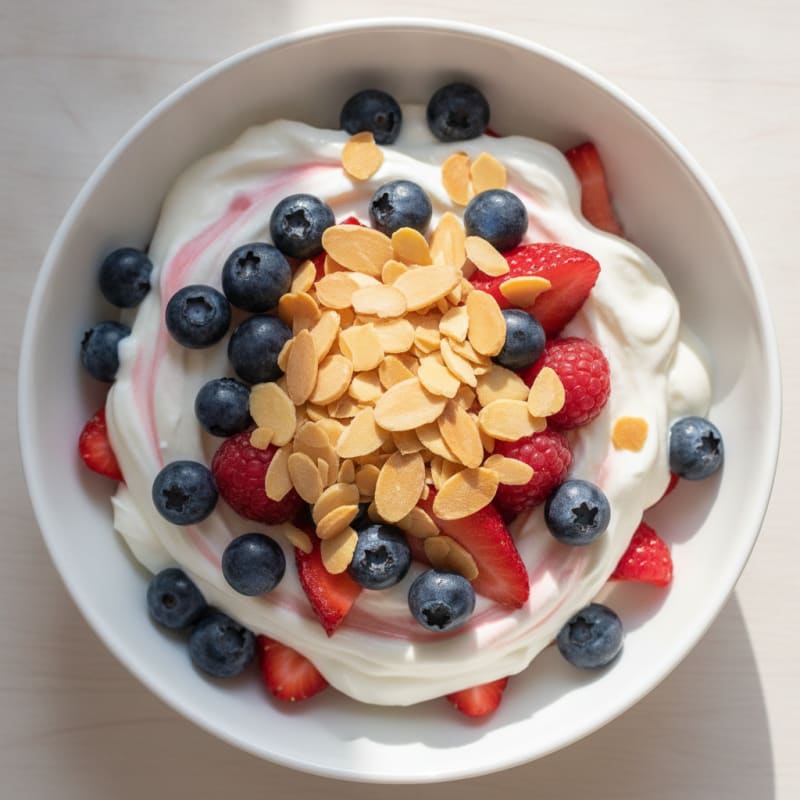 Greek Yogurt Protein Parfait with Mixed Berries and Almonds