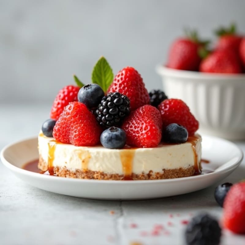 Greek Yogurt Protein Cheesecake with Mixed Berries