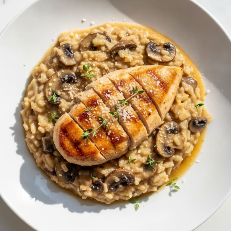 Mushroom and Parmesan Risotto with Pan-Seared Chicken