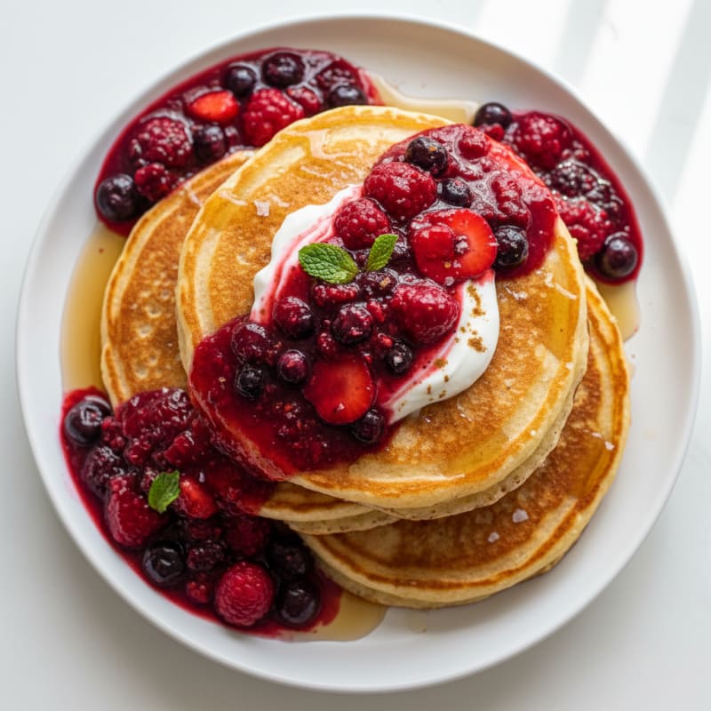 Golden Buttermilk Pancakes with Berry Compote