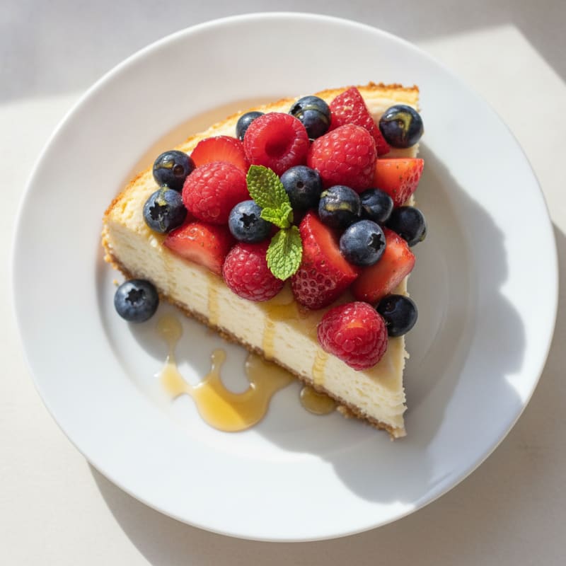 Greek Yogurt Protein Cheesecake with Mixed Berries