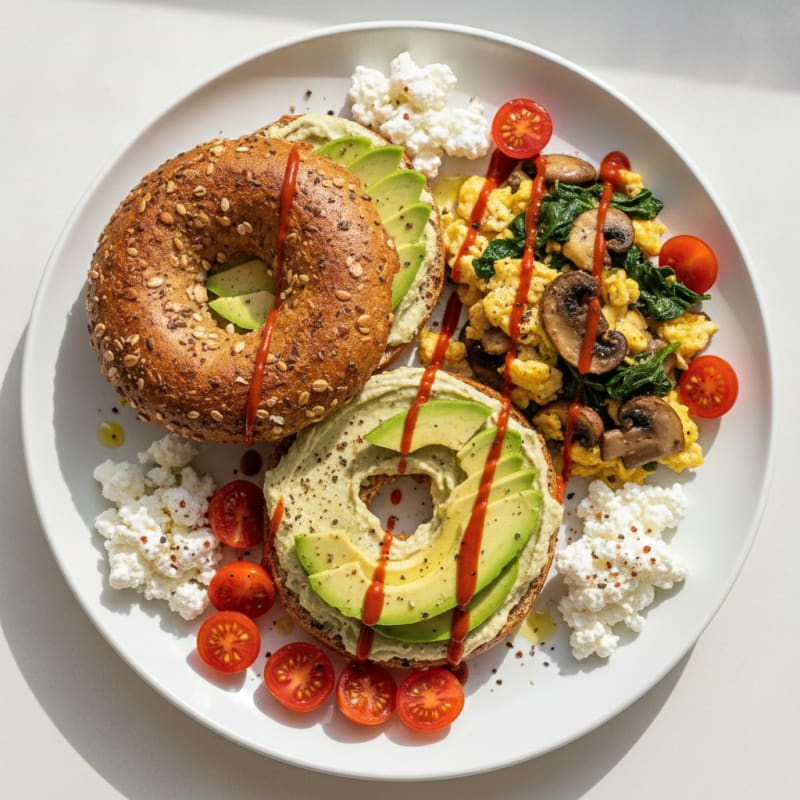 Savory Whole Grain Bagel with Eggs and Avocado