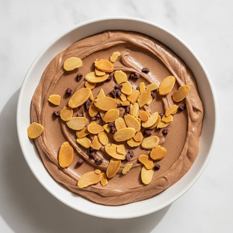 Silky Protein Yogurt Bowl with Cacao and Sliced Almonds