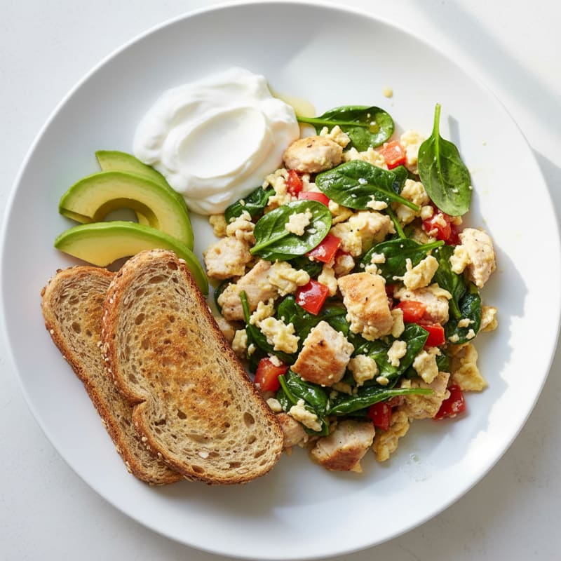 Egg White and Chicken Veggie Scramble with Greek Yogurt