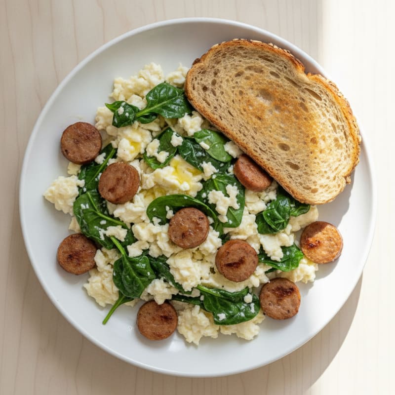 Egg White and Spinach Scramble with Turkey Sausage