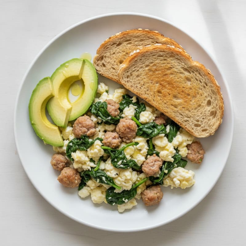 Egg White and Turkey Sausage Scramble with Spinach