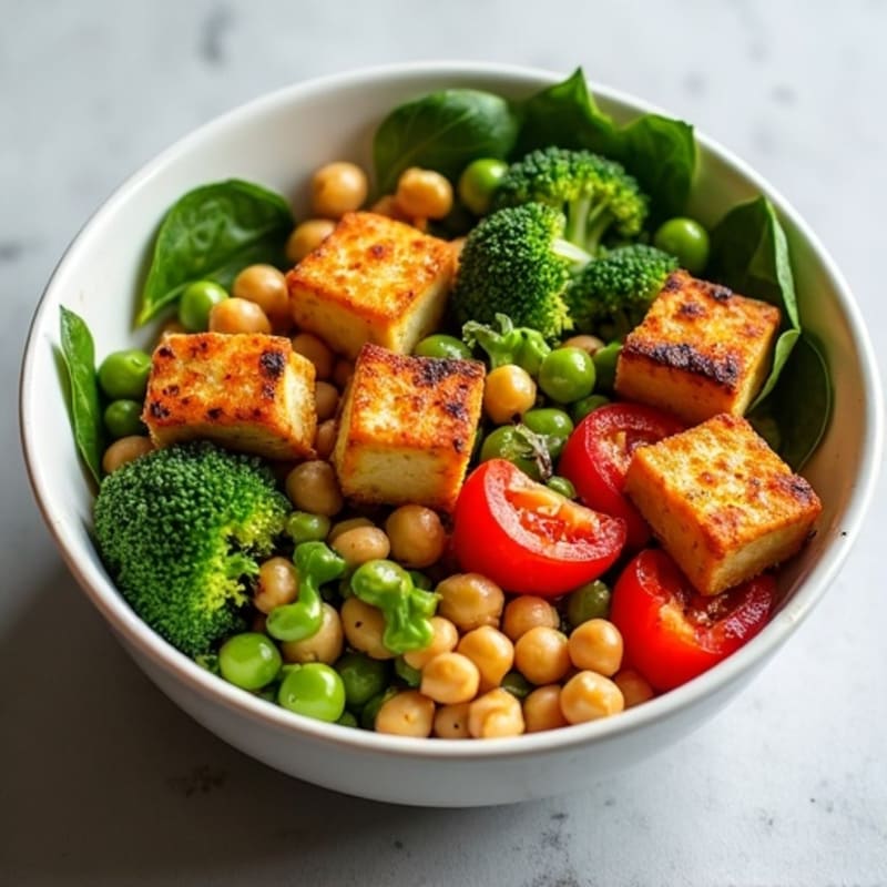 Crispy Baked Tofu with Roasted Vegetable Buddha Bowl