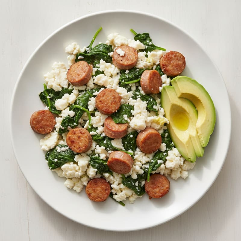 Egg White Scramble with Turkey Sausage and Spinach
