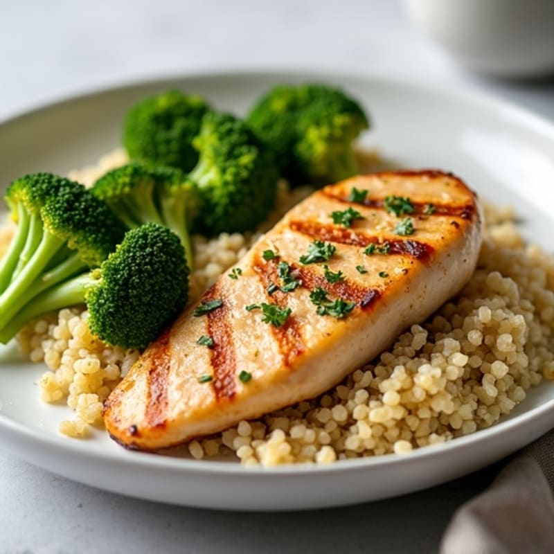 Grilled Chicken Breast with Quinoa and Roasted Broccoli
