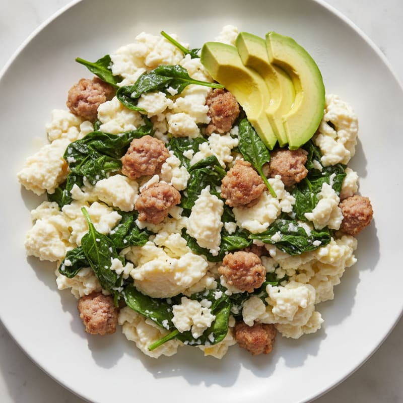 Egg White Spinach Scramble with Turkey Sausage