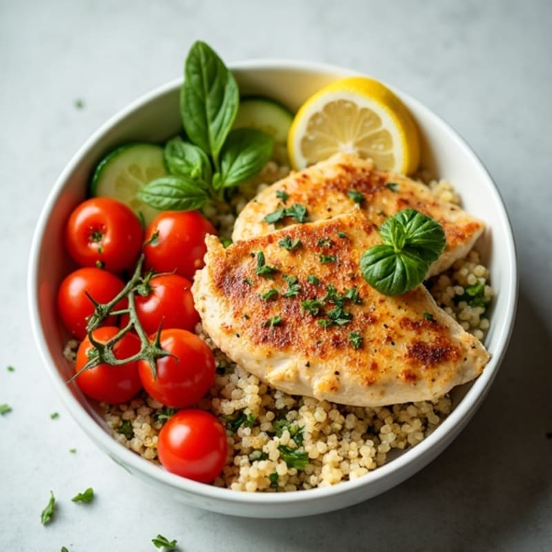 Herb-Marinated Chicken and Quinoa Bowl with Fresh Vegetables