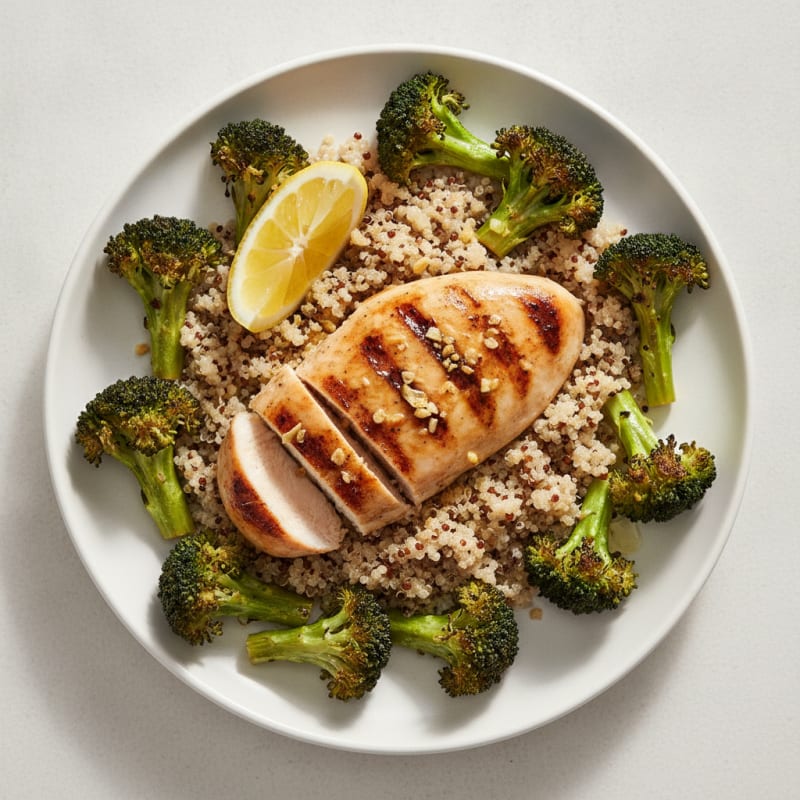 Grilled Chicken Breast with Quinoa and Roasted Broccoli
