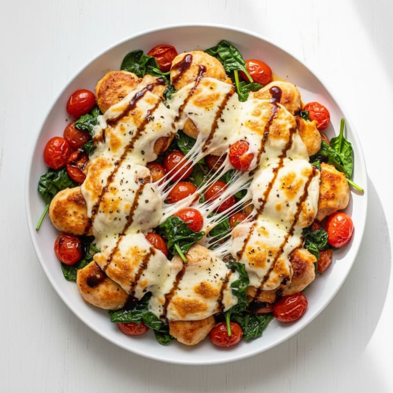 Chicken Mozzarella Skillet with Spinach and Tomatoes