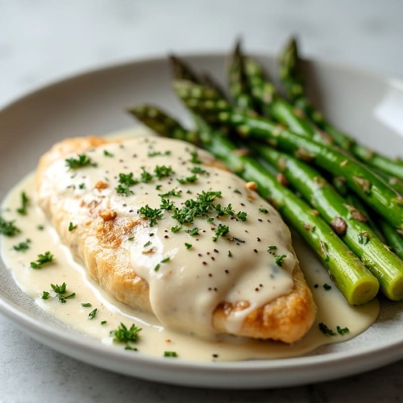 Creamy Garlic Herb Chicken with Roasted Asparagus