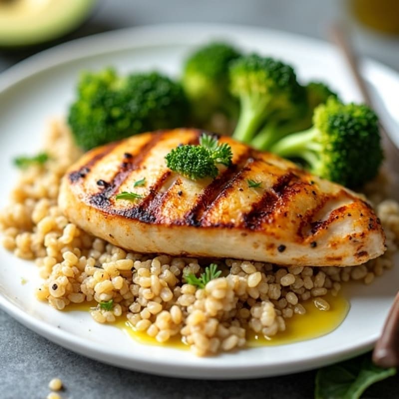 Grilled Chicken Breast with Quinoa and Roasted Broccoli