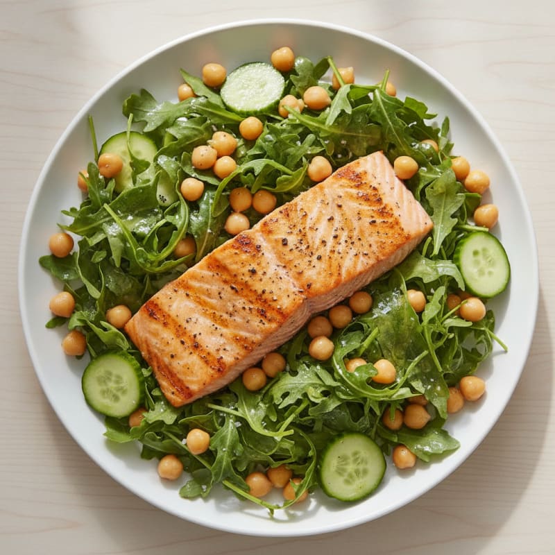 Grilled Salmon Salad with Chickpeas and Lemon Vinaigrette