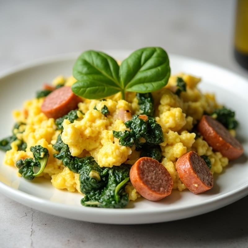 Cottage Cheese Scramble with Turkey Sausage and Spinach