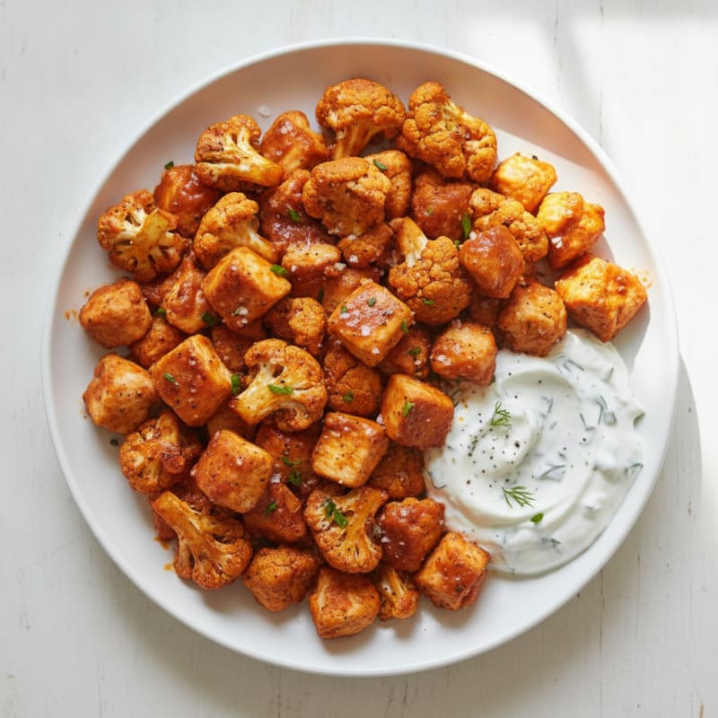 High-Protein Buffalo Cauliflower and Chicken Bites