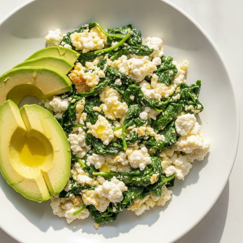 Egg White Scramble with Cottage Cheese and Sautéed Spinach