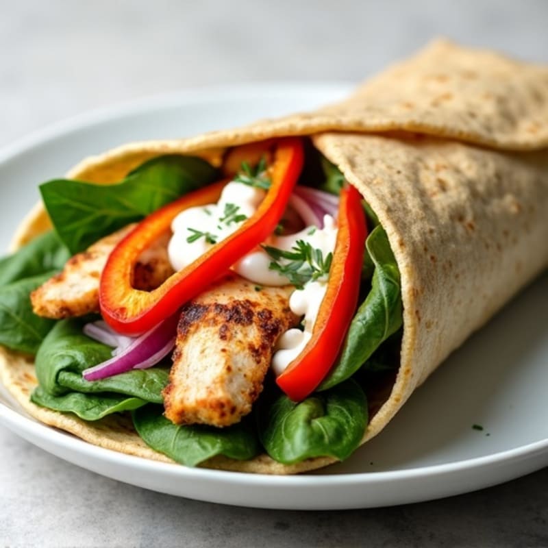 Grilled Chicken and Crispy Veggie Wrap with Creamy Herb Dressing