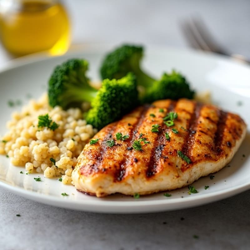 Grilled Chicken Breast with Quinoa and Roasted Broccoli