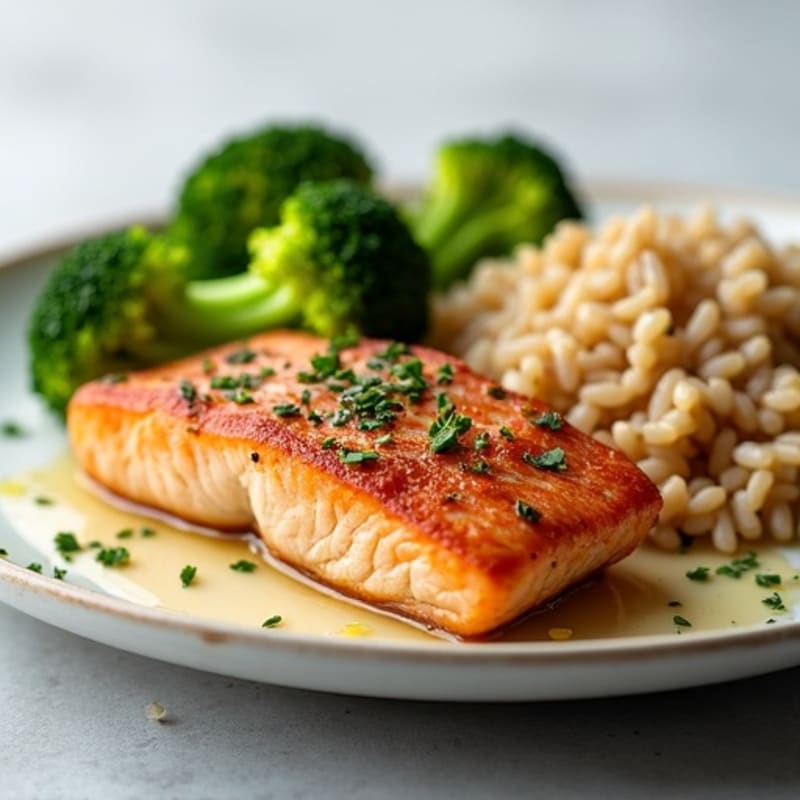 Seared Salmon with Steamed Broccoli and Brown Rice