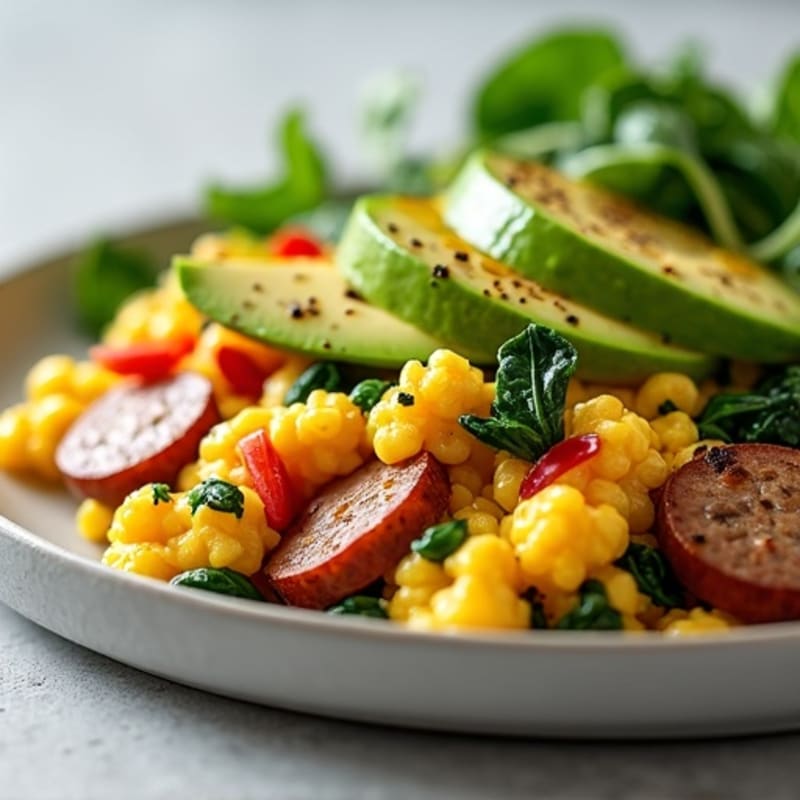 Egg White and Chicken Sausage Scramble with Spinach