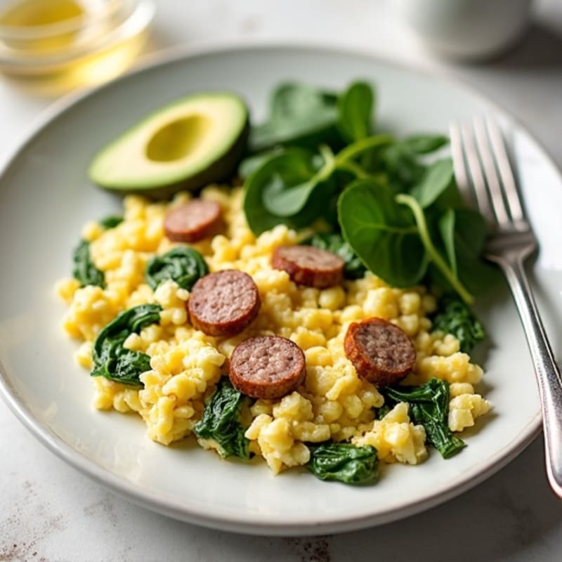 Egg White Spinach Scramble with Turkey Sausage