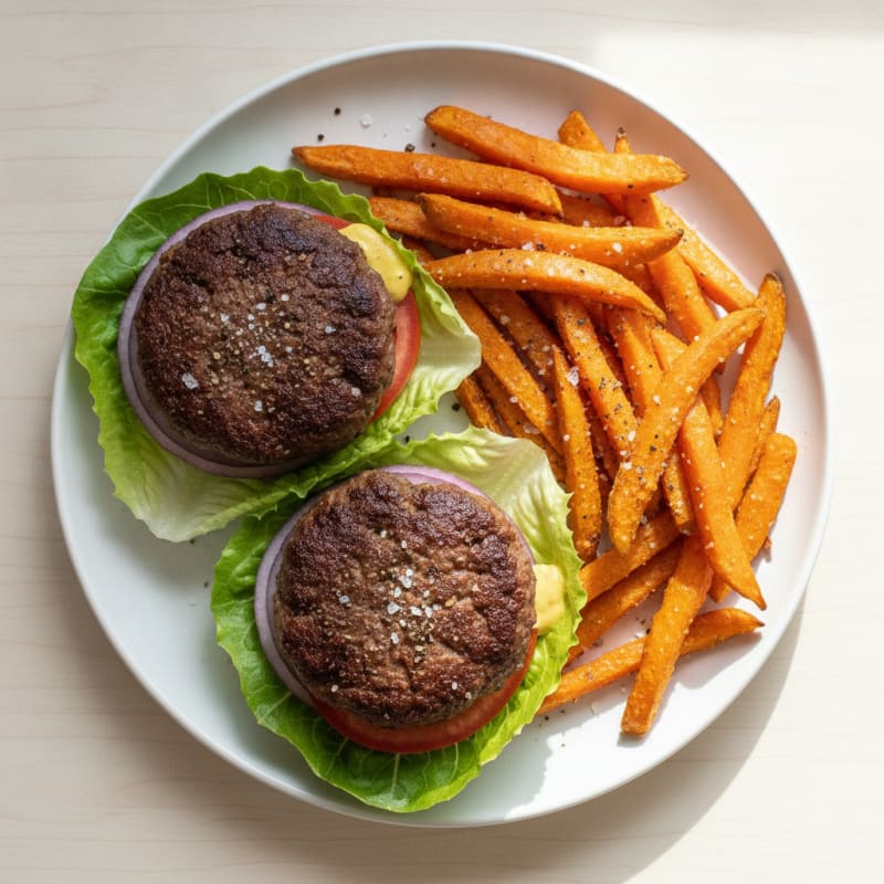 Bison Burger with Sweet Potato Fries