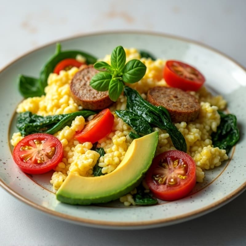 Egg White and Spinach Scramble with Turkey Sausage