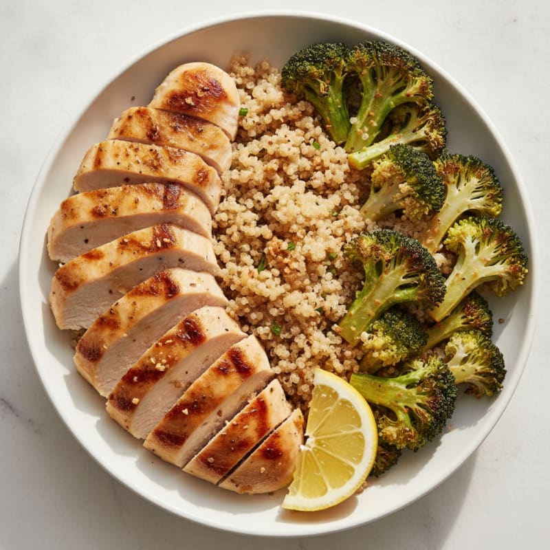 Grilled Chicken and Quinoa Bowl with Roasted Broccoli