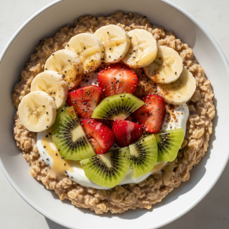 Creamy Banana-Strawberry Kiwi Oats