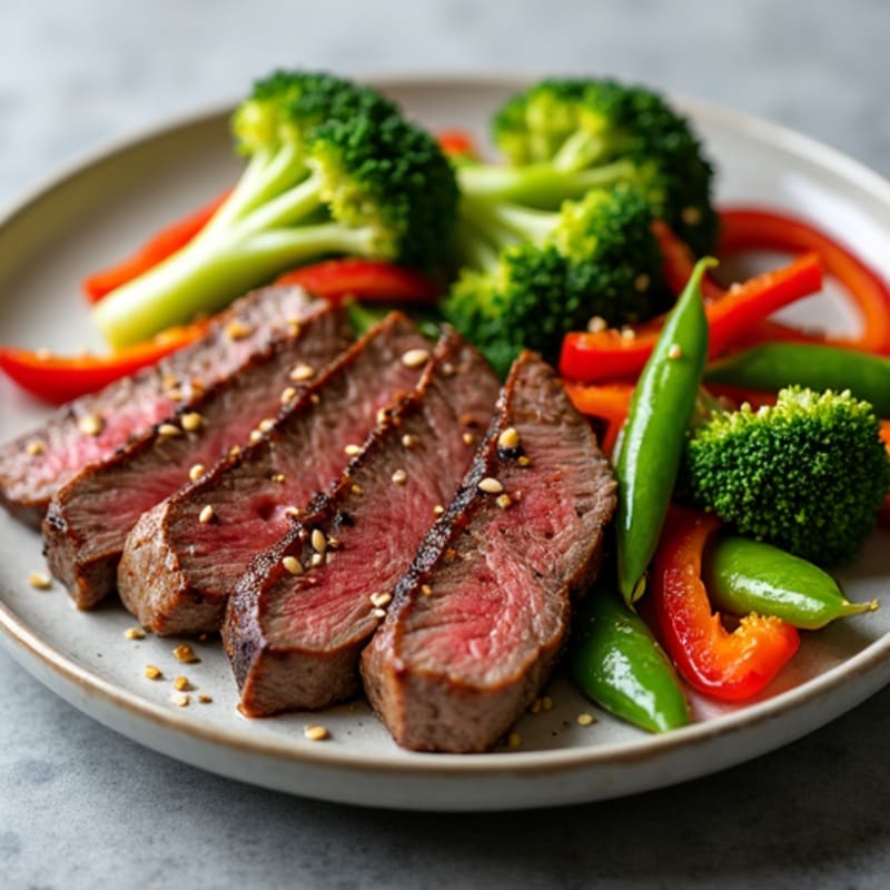 Sweet Ginger Garlic Seared Beef with Sesame Vegetables