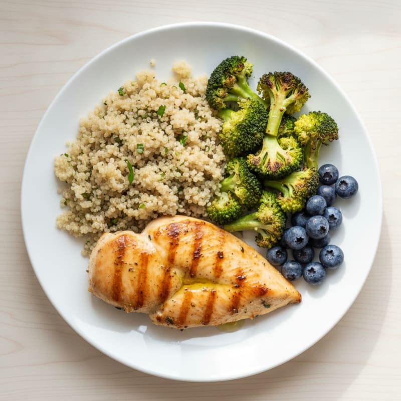Grilled Chicken Breast with Quinoa and Roasted Broccoli