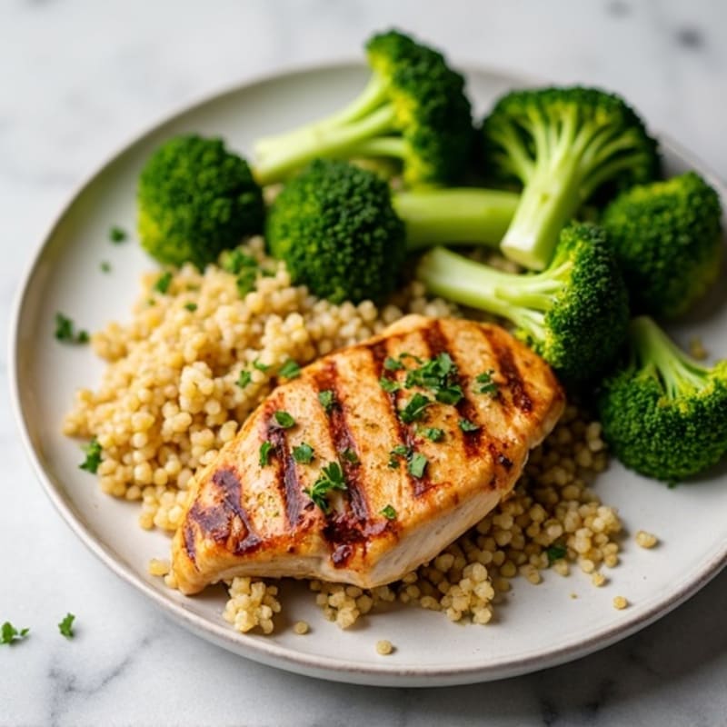 Grilled Chicken Breast with Quinoa and Roasted Broccoli