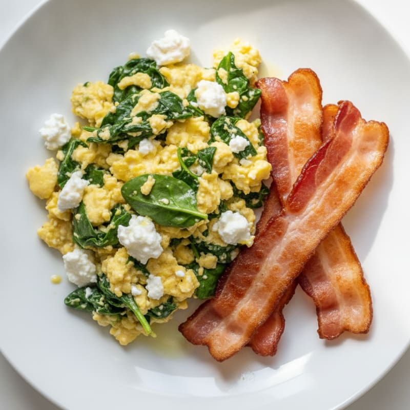 Cottage Cheese Scramble with Spinach and Turkey Bacon
