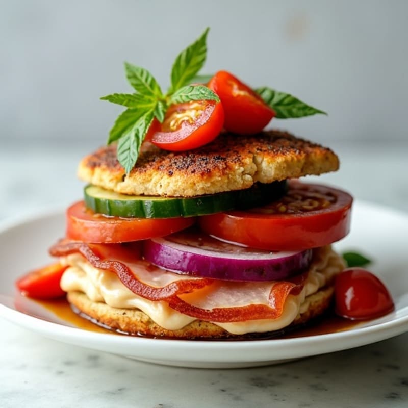 Lean Turkey-Prosciutto Stack with Fresh Mediterranean Vegetables