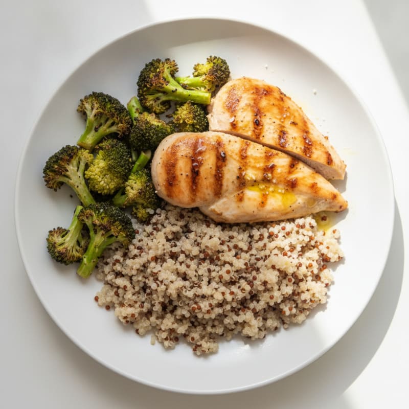 Grilled Chicken Breast with Quinoa and Roasted Broccoli