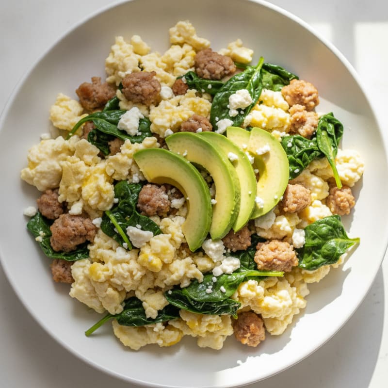 Egg White and Turkey Sausage Scramble with Spinach