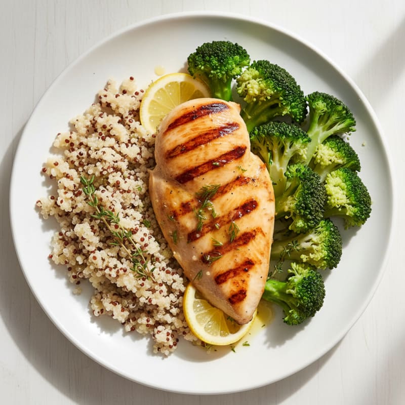 Grilled Chicken Breast with Quinoa and Steamed Broccoli