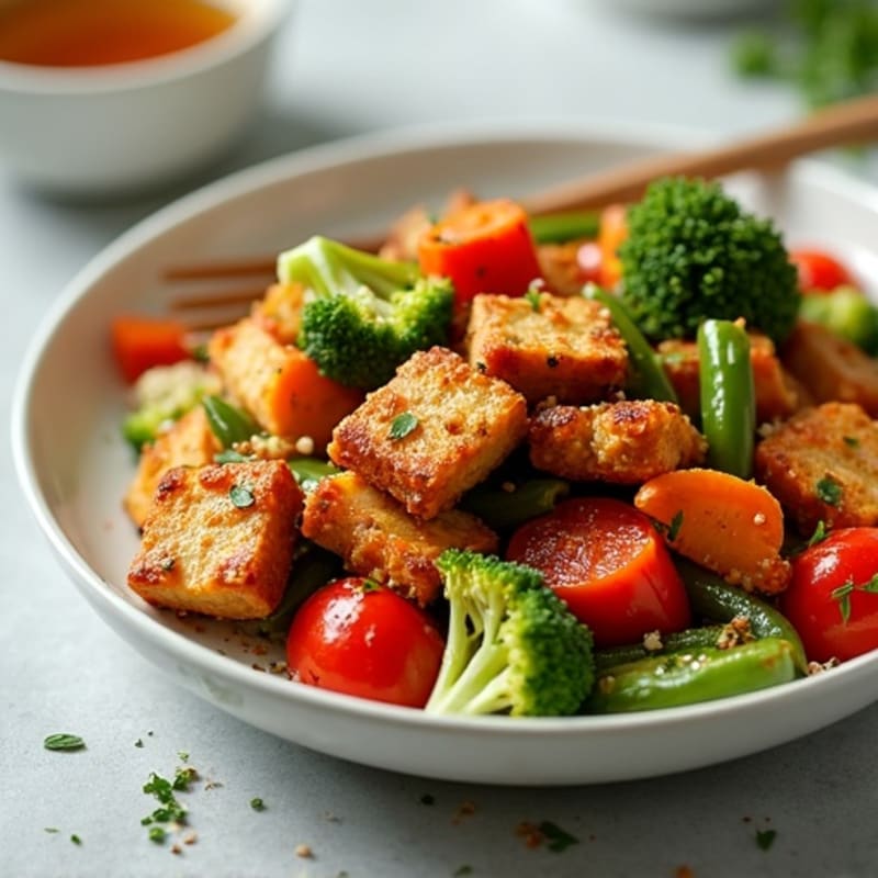 Crispy Maple Glazed Tempeh with Vibrant Vegetable Stir-Fry
