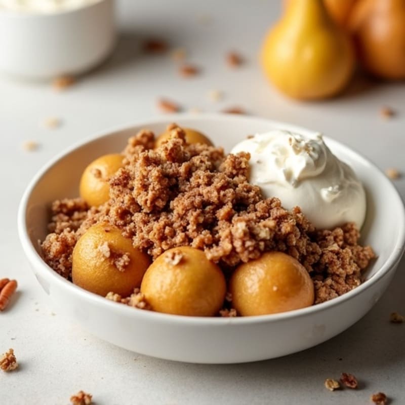Warm Cinnamon-Spiced Baked Pears with Maple Pecan Crumble