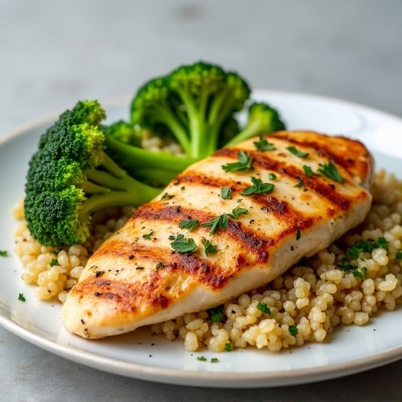 Grilled Chicken Breast with Quinoa and Roasted Broccoli