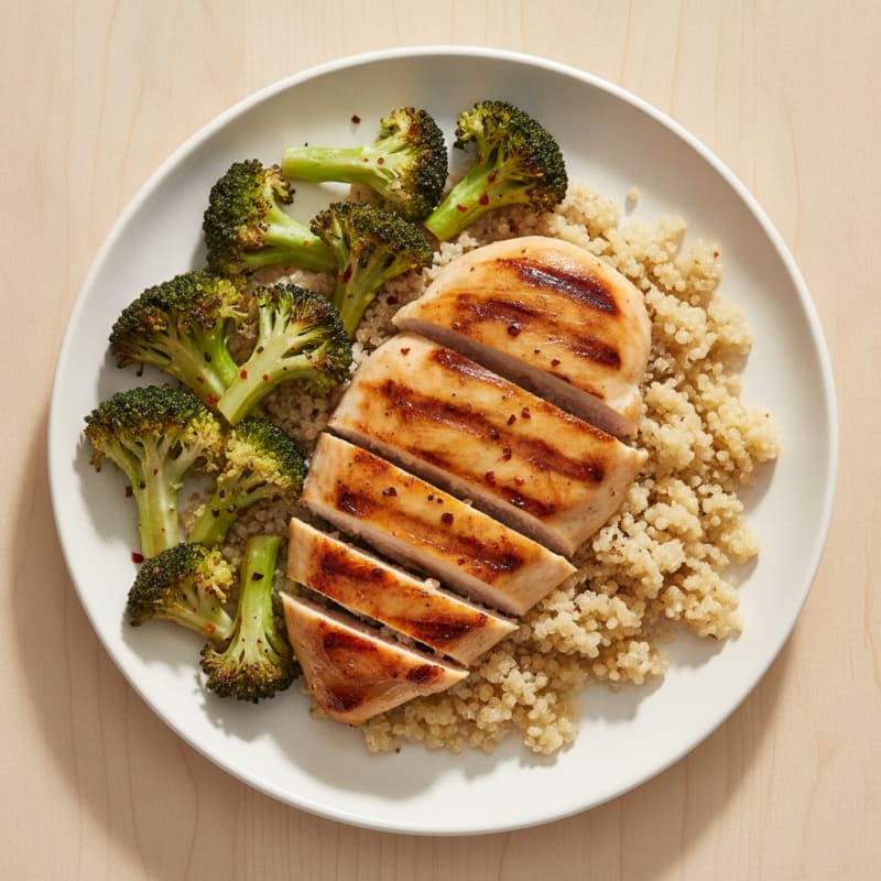 Grilled Chicken Breast with Roasted Broccoli and Quinoa
