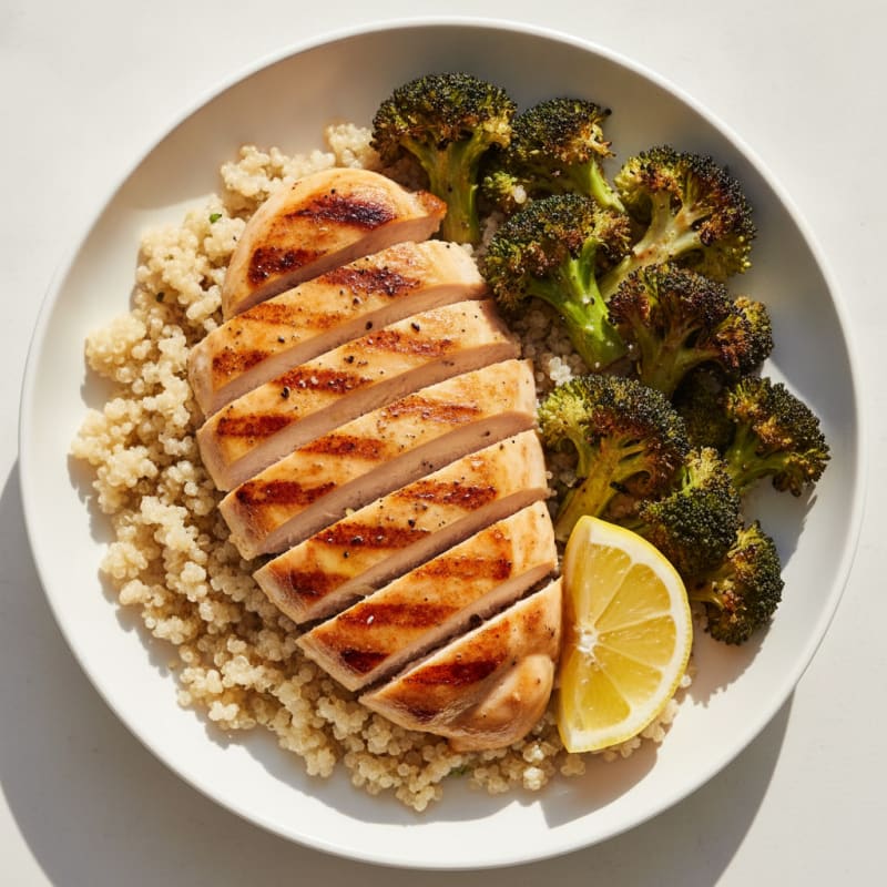 Grilled Chicken and Quinoa Bowl with Roasted Broccoli